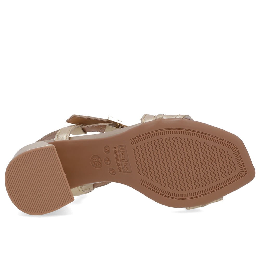 Sandália Salto Quadrado Couro Dourada Fivela Dourado 5