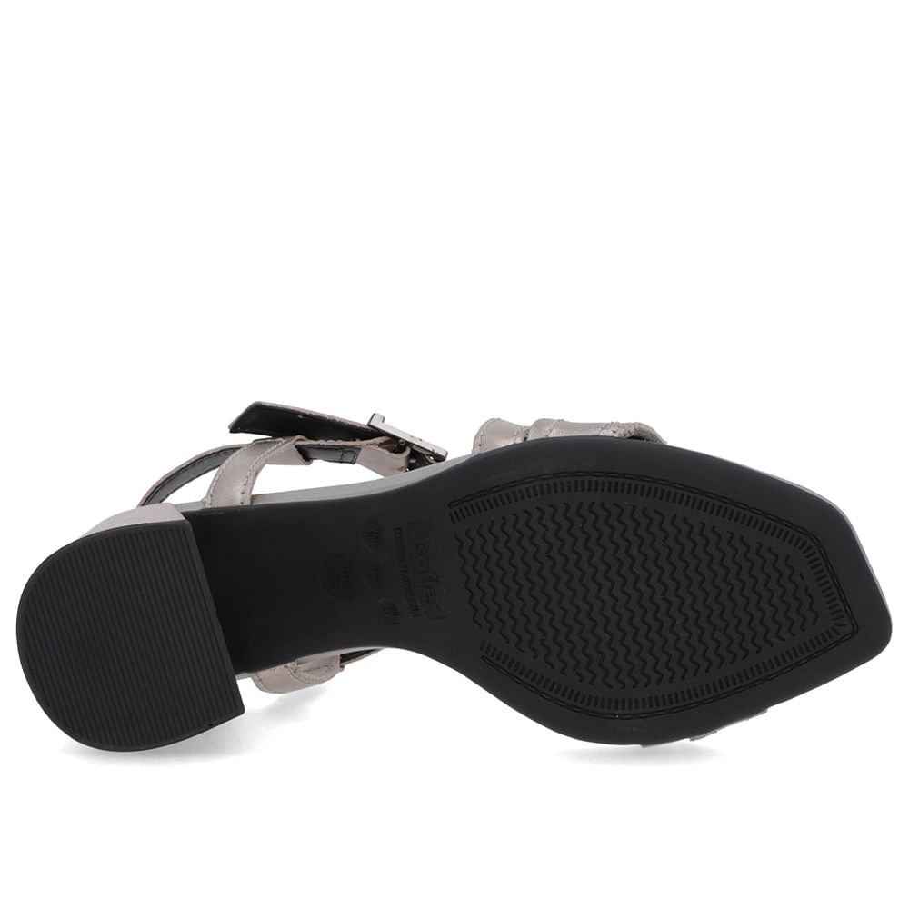 Sandália Salto Quadrado Couro Prata Fivela Prata 5