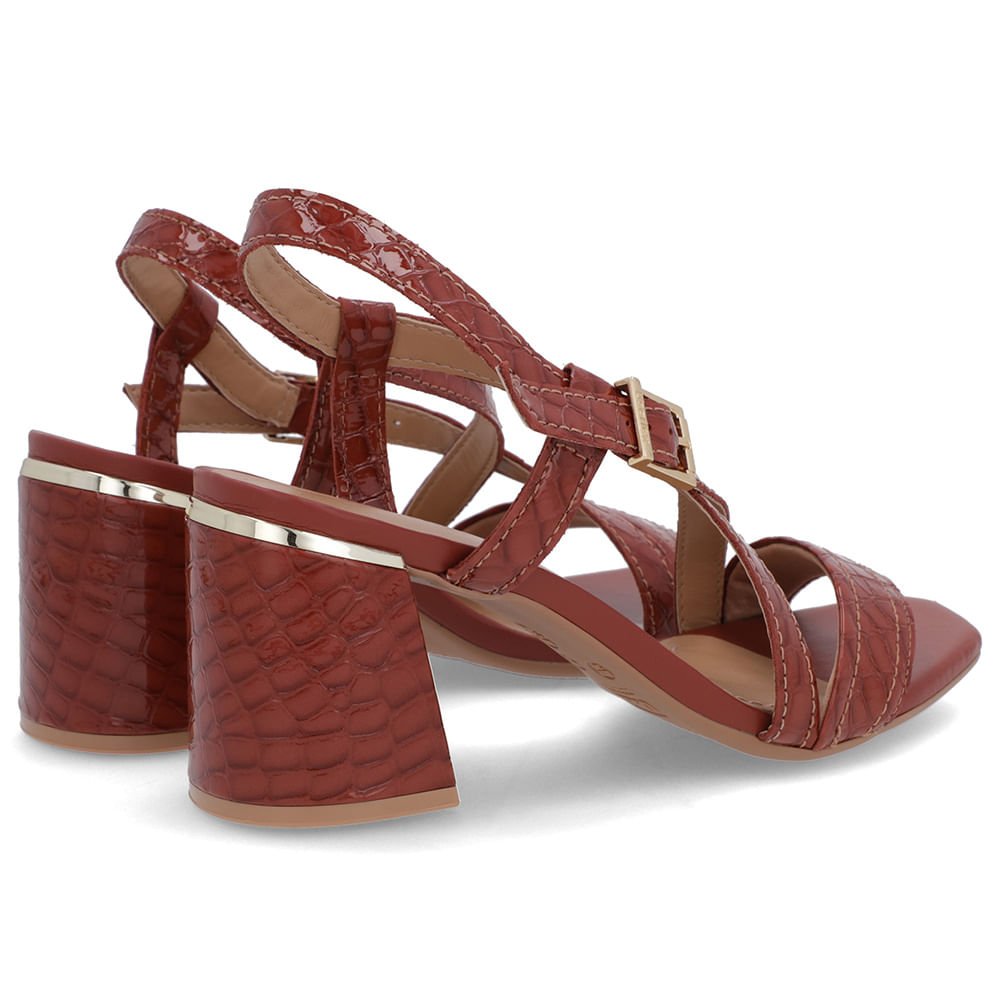 Sandália Salto Quadrado Couro Croco Marrom Fivela Marrom 3