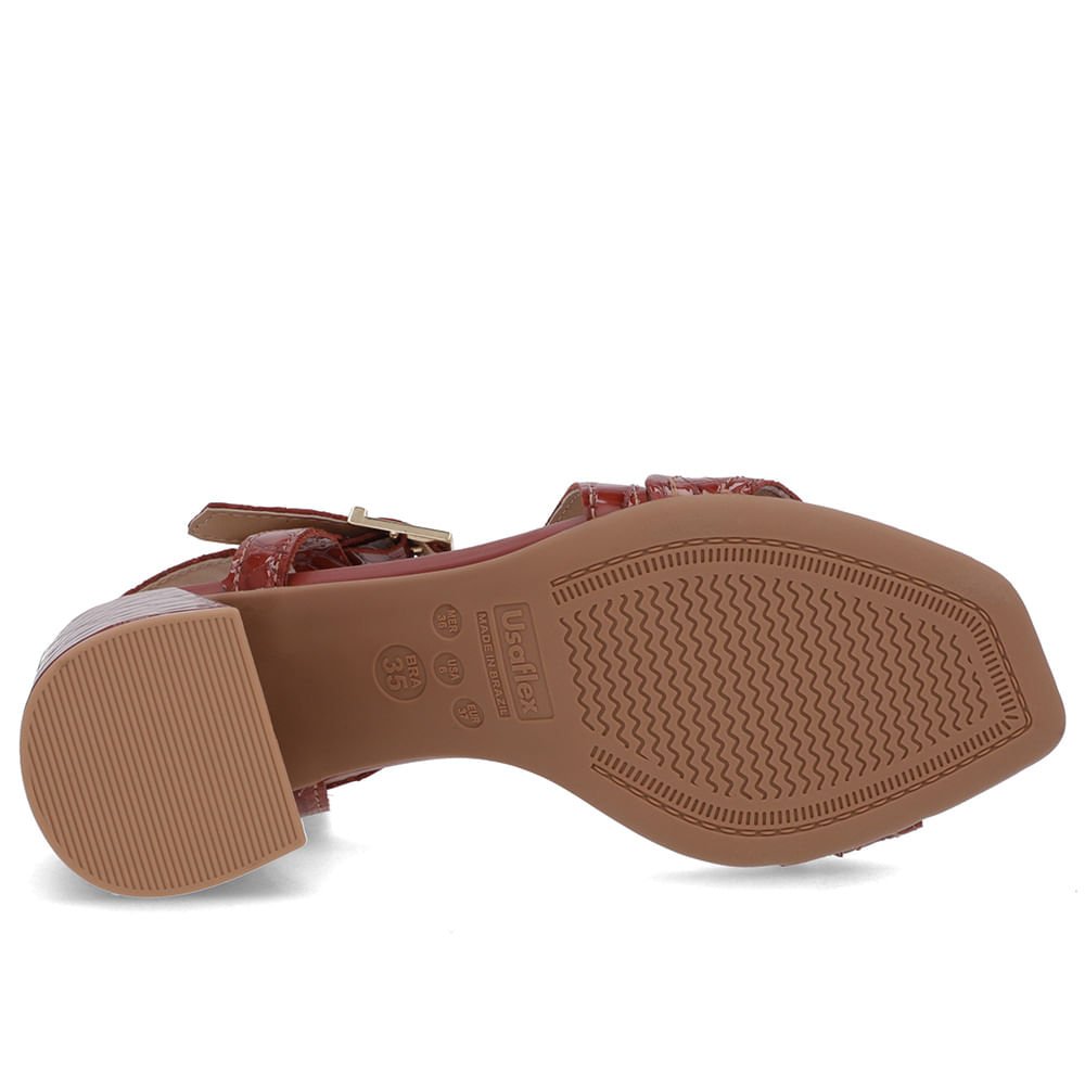 Sandália Salto Quadrado Couro Croco Marrom Fivela Marrom 5