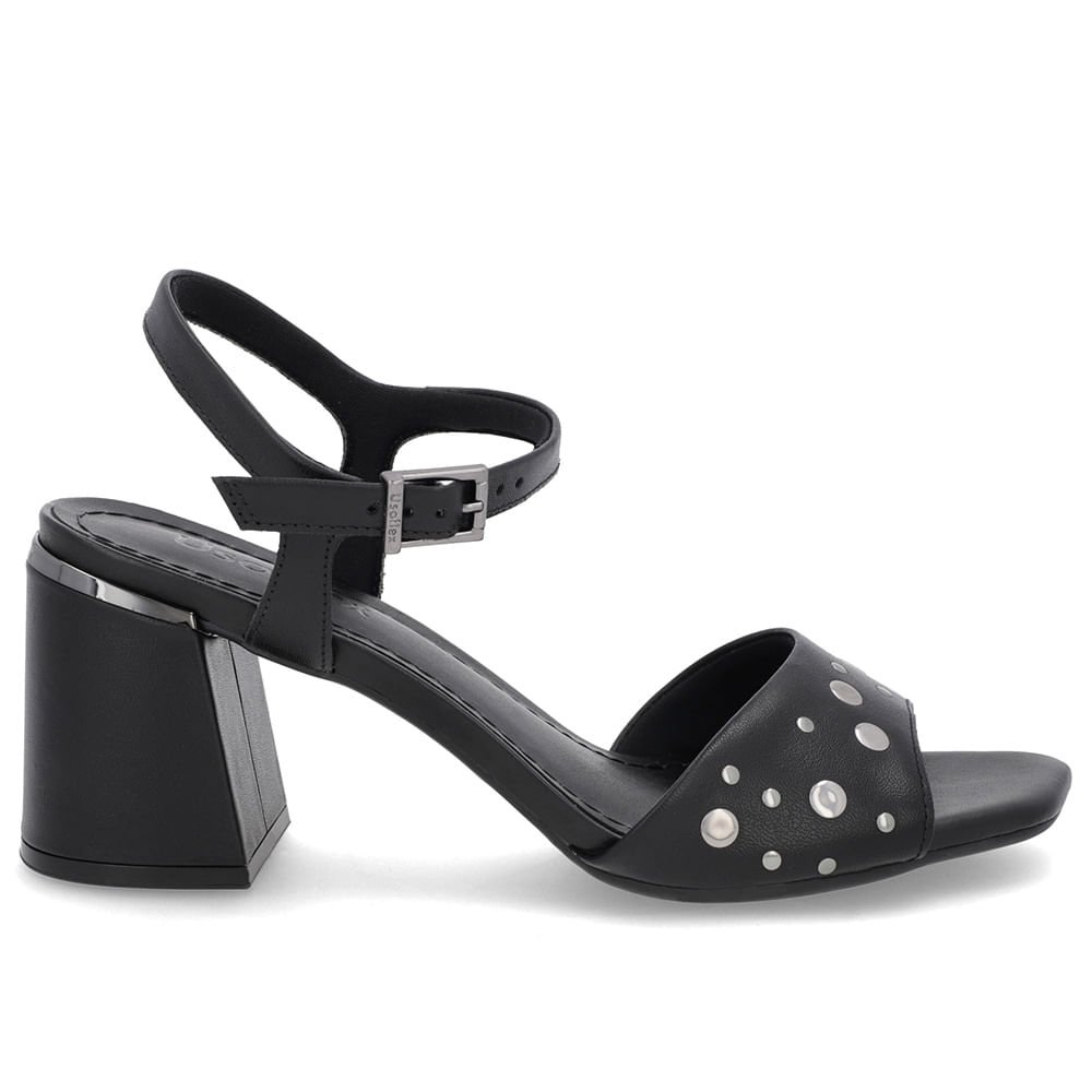 Sandália Bico Quadrado Couro Preta Tachas