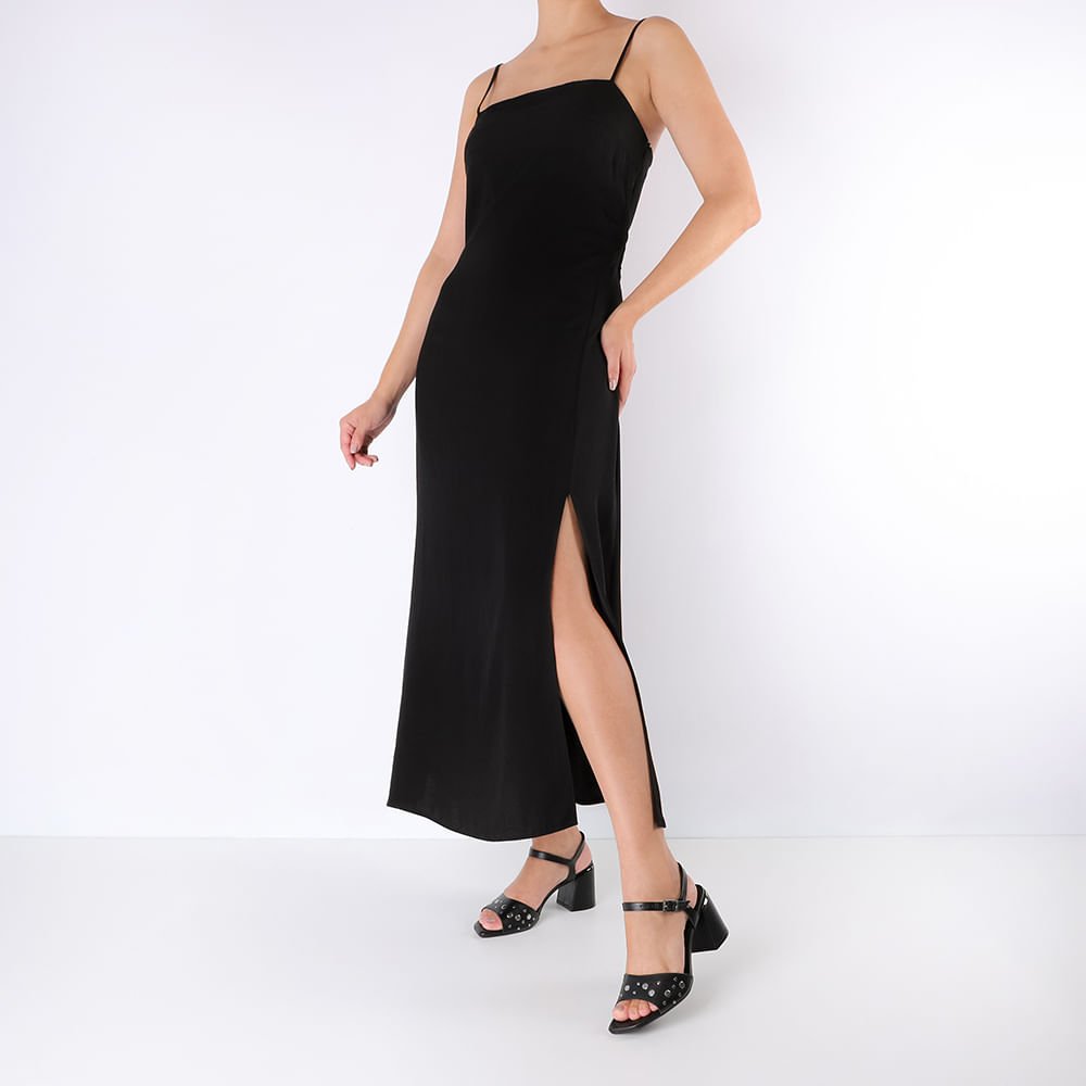 Sandália Bico Quadrado Couro Preta Tachas Preto 4