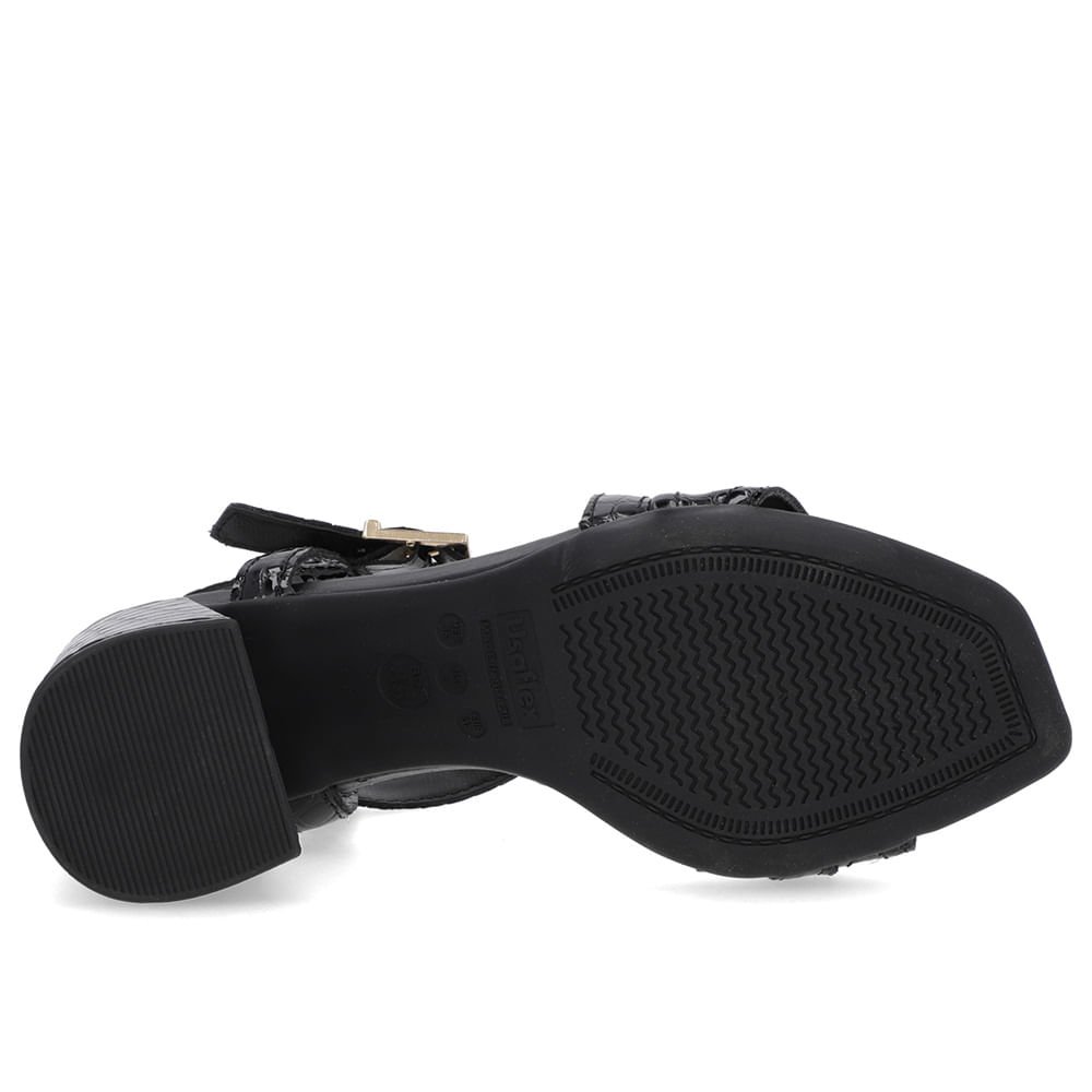 Sandália Salto Quadrado Couro Croco Preta Fivela Preto 5
