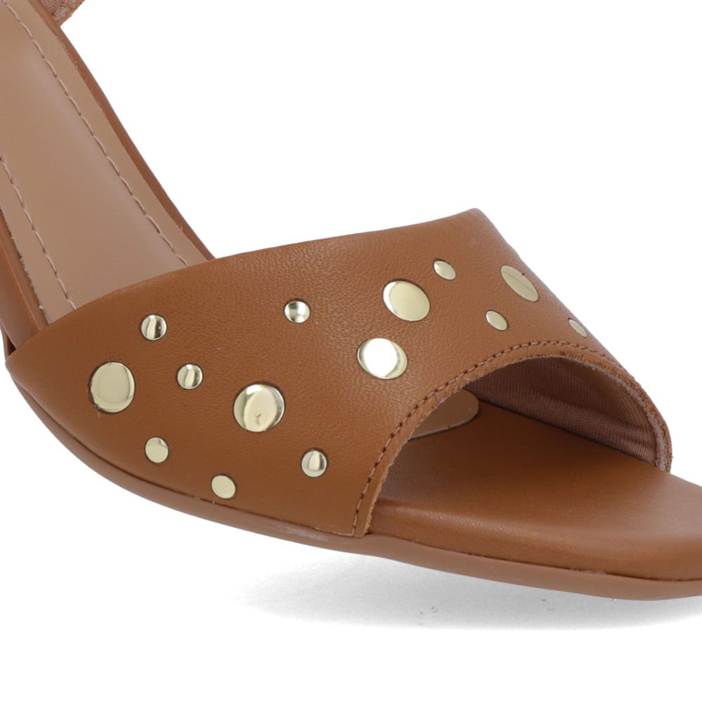 Sandália Bico Quadrado Couro Marrom Tachas Marrom 4