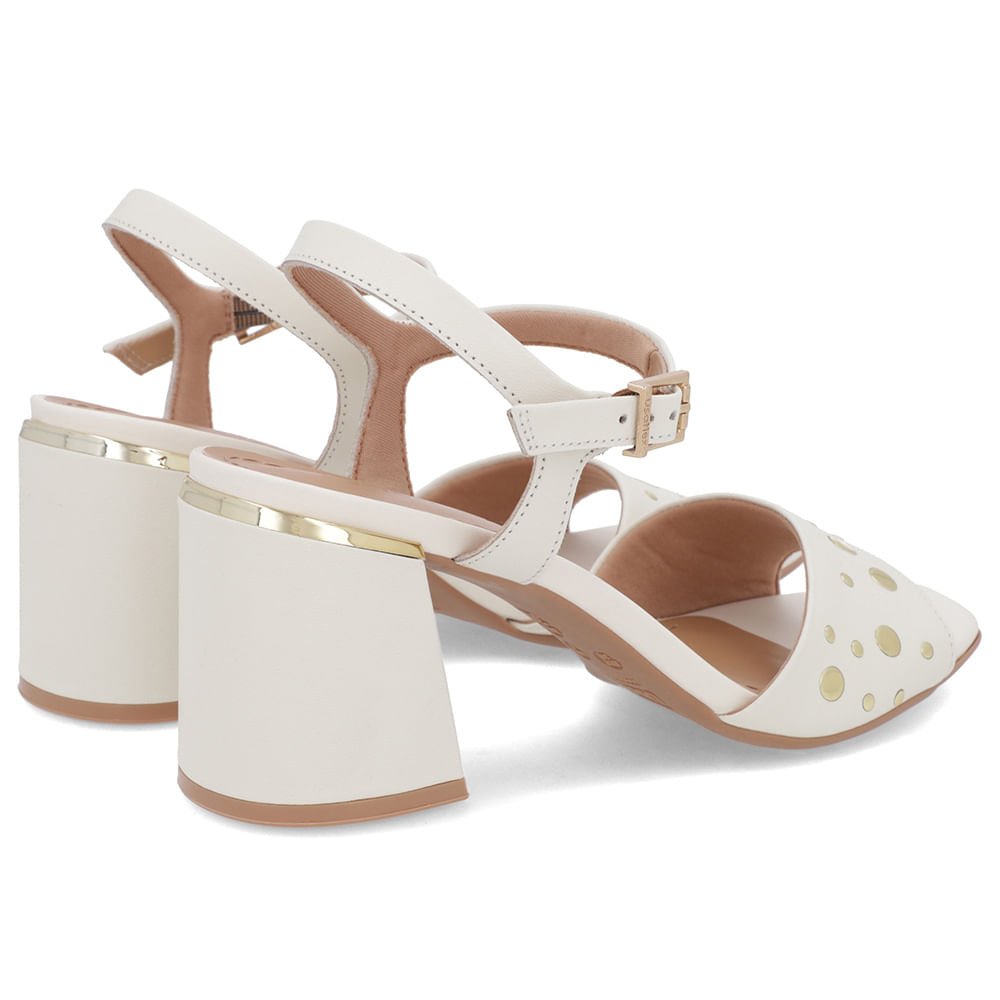 Sandália Bico Quadrado Couro Branca Marfim Tachas Branco 3