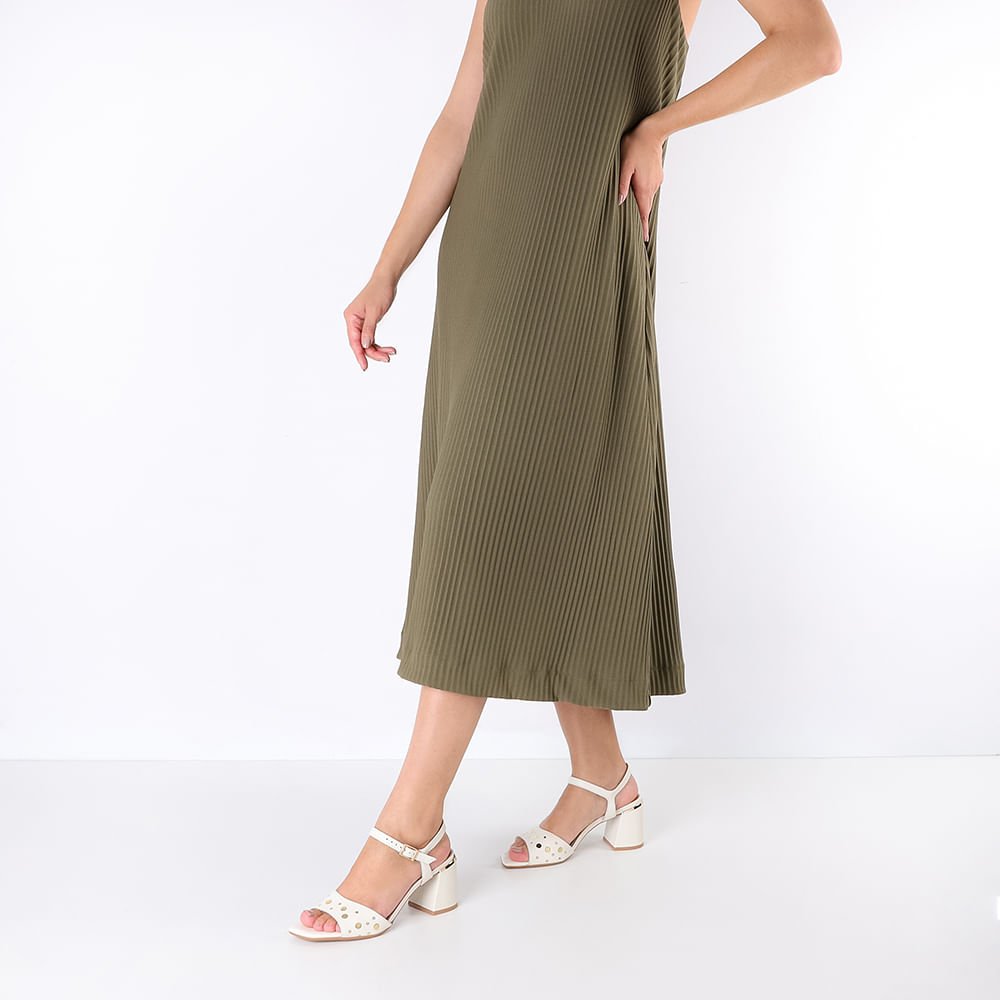 Sandália Bico Quadrado Couro Branca Marfim Tachas Branco 4