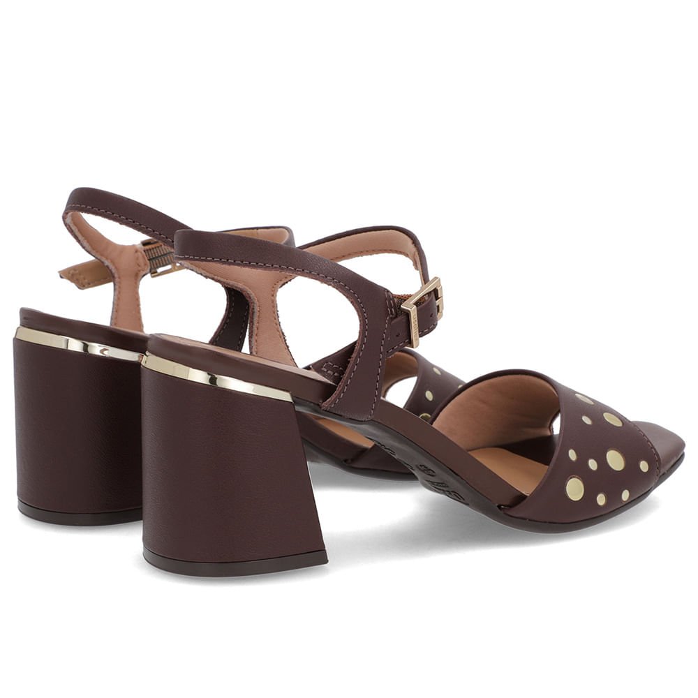 Sandália Bico Quadrado Couro Marrom Tachas Marrom 3