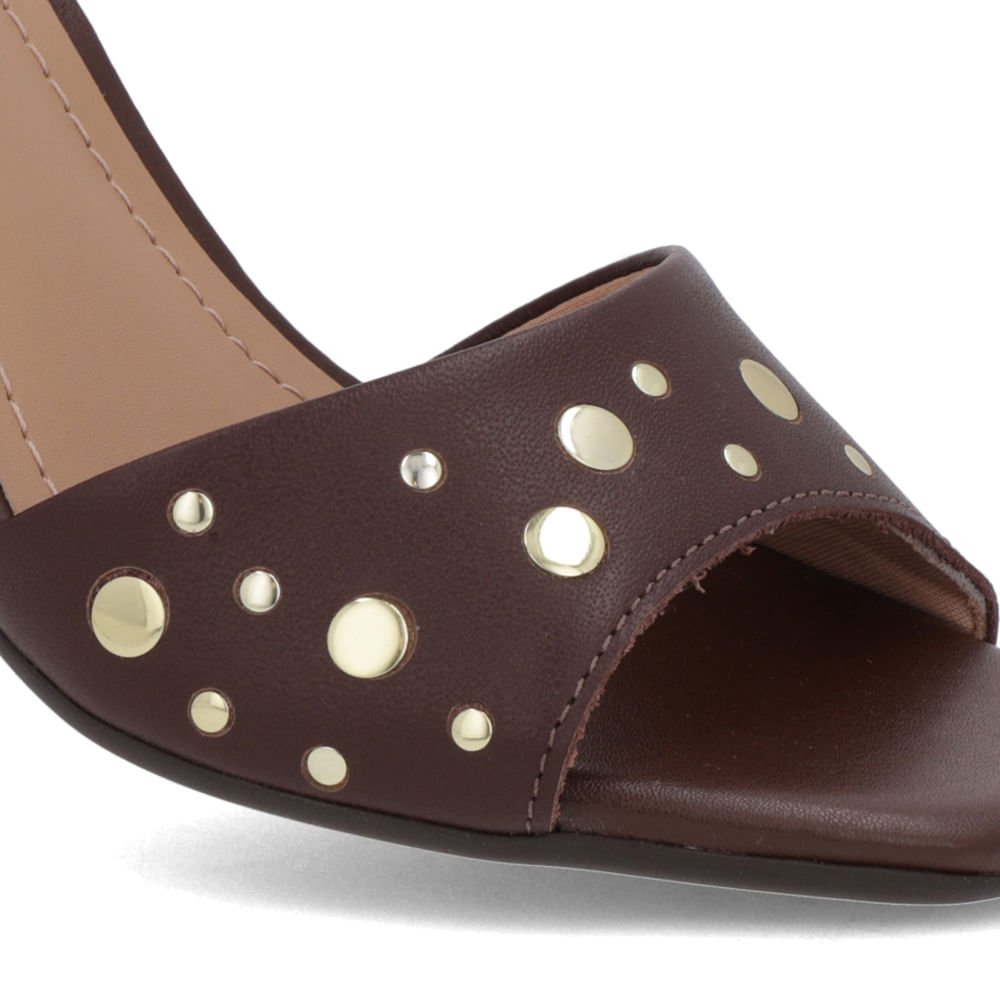 Sandália Bico Quadrado Couro Marrom Tachas Marrom 4