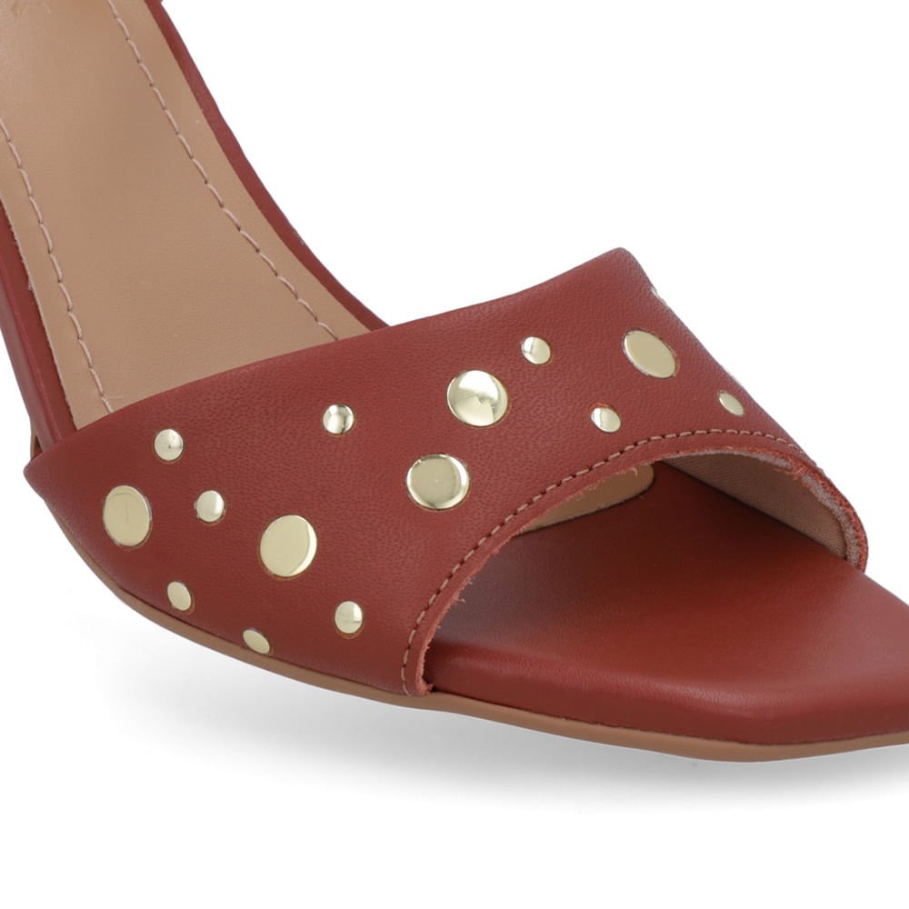 Sandália Bico Quadrado Couro Marrom Tachas Marrom 4