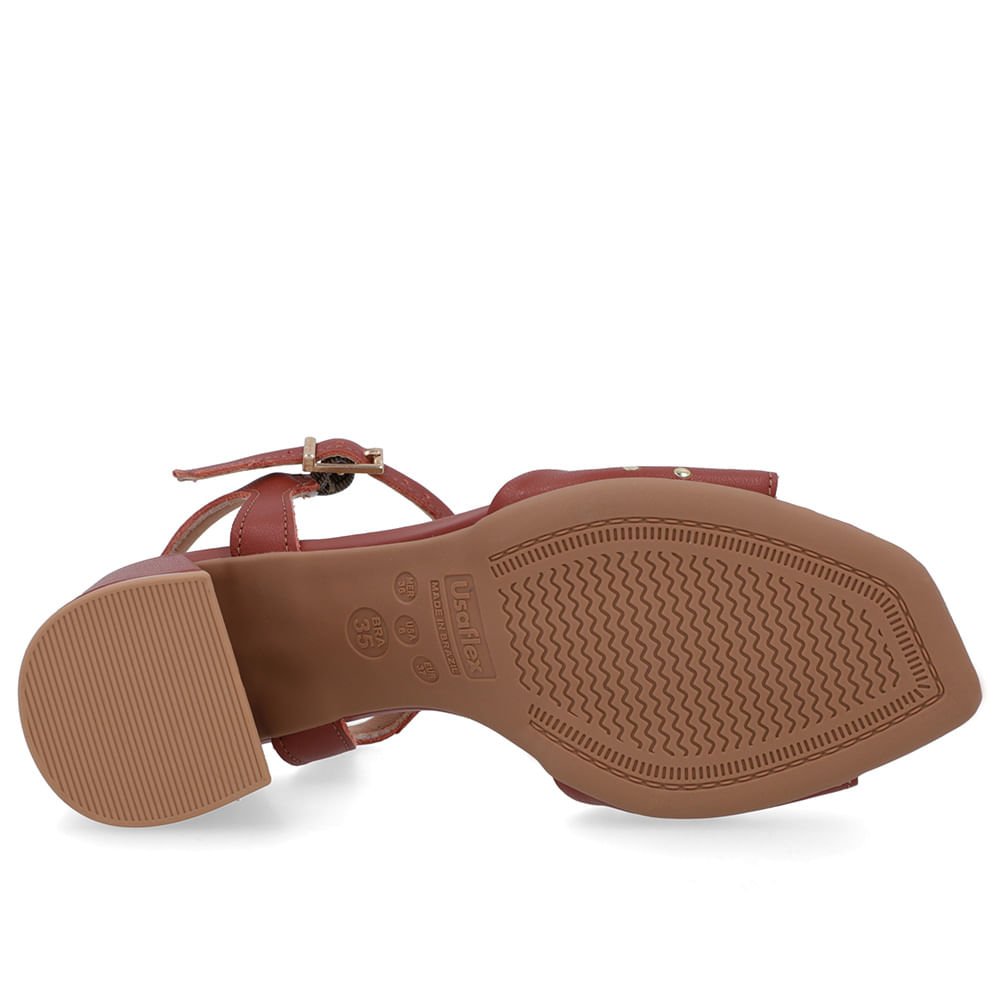 Sandália Bico Quadrado Couro Marrom Tachas Marrom 5