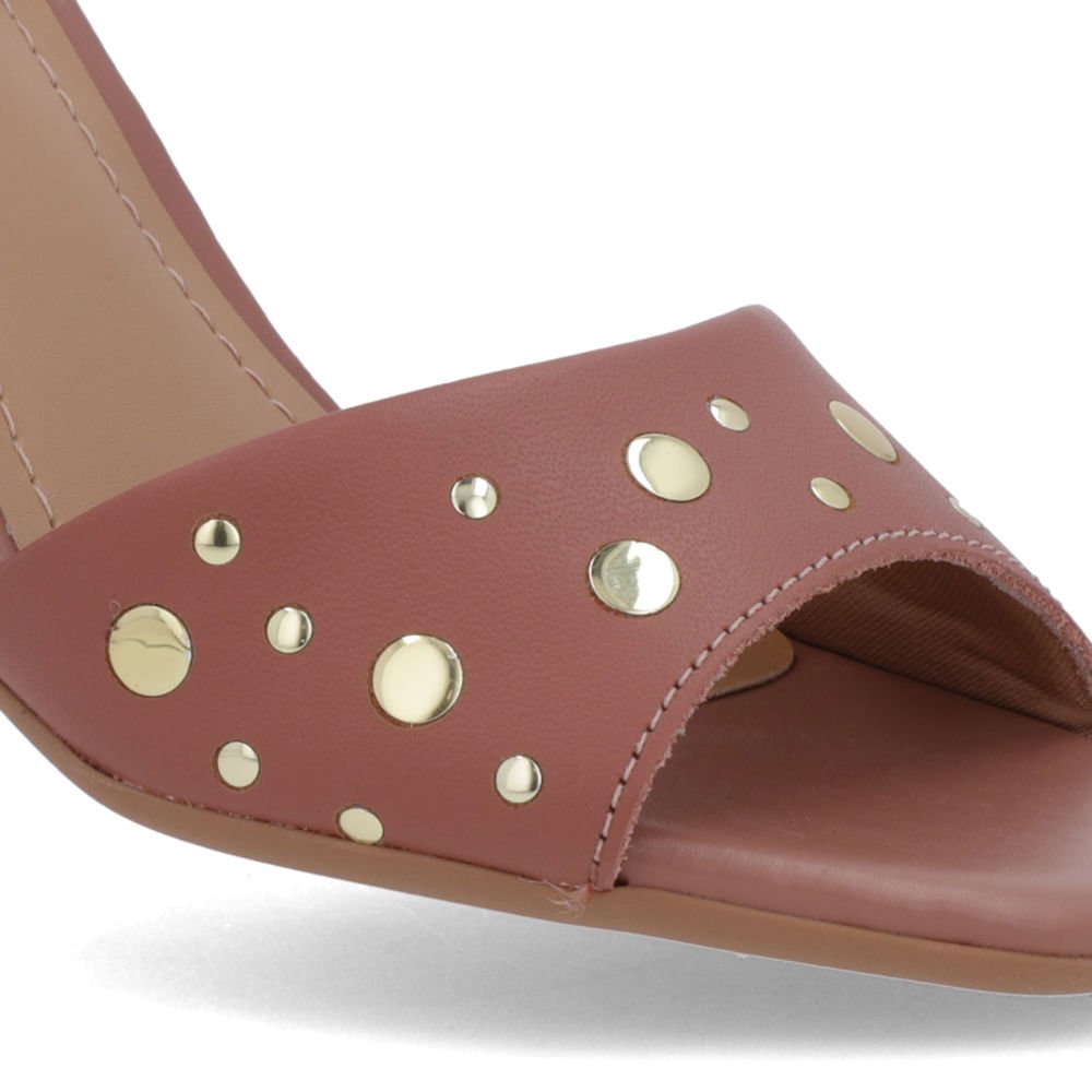 Sandália Bico Quadrado Couro Rosa Tachas Rosa 4