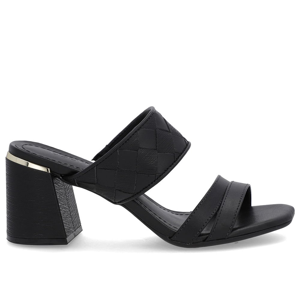 Tamanco Salto Bloco Couro Preto Trançado