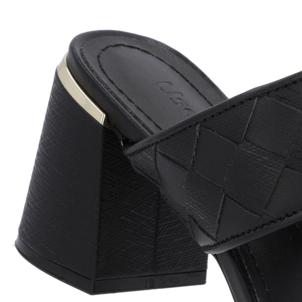 Tamanco Salto Bloco Couro Preto Trançado Preto 4