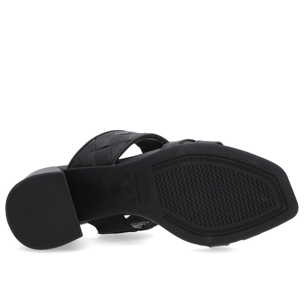 Tamanco Salto Bloco Couro Preto Trançado Preto 5