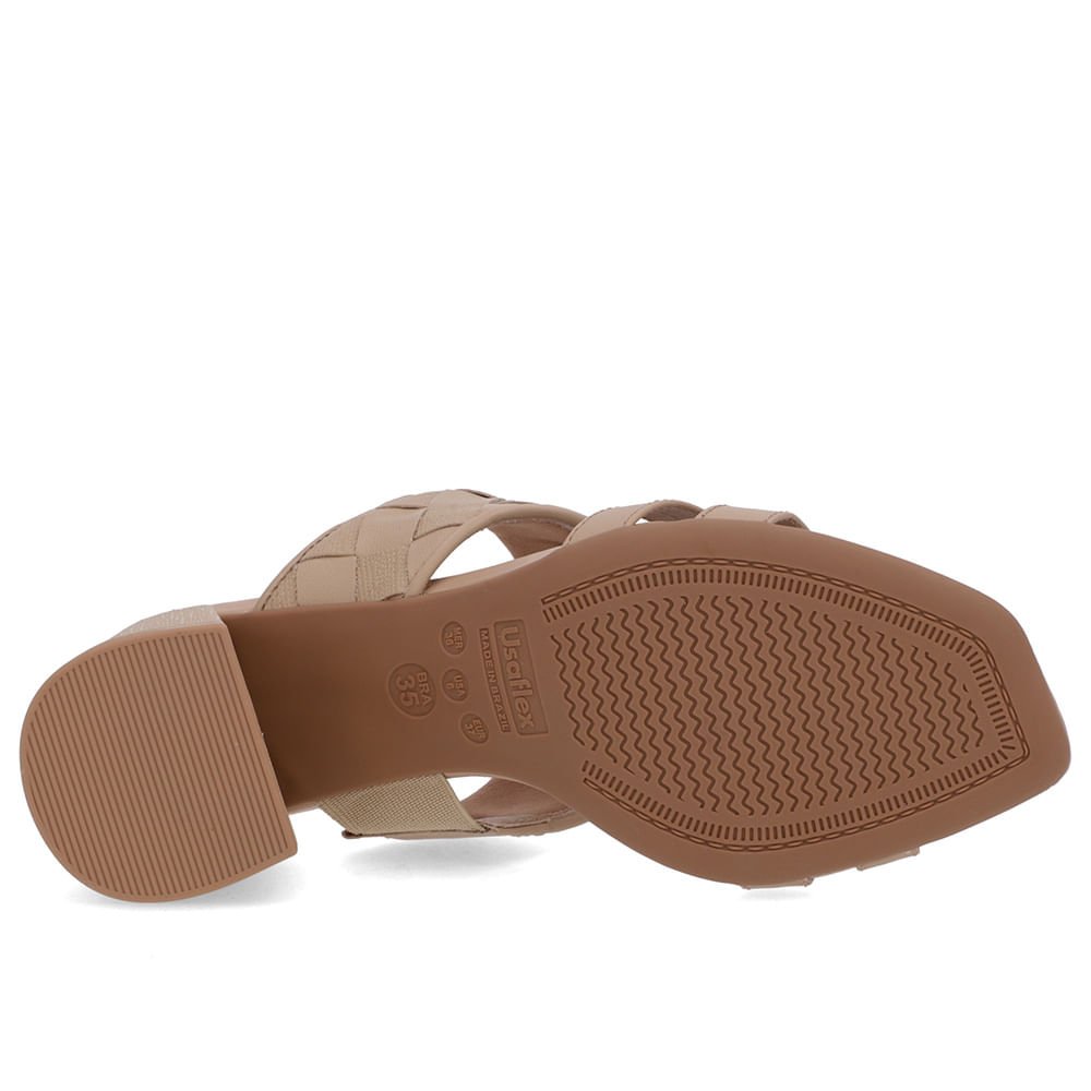 Tamanco Salto Bloco Couro Bege Trançado Bege 5