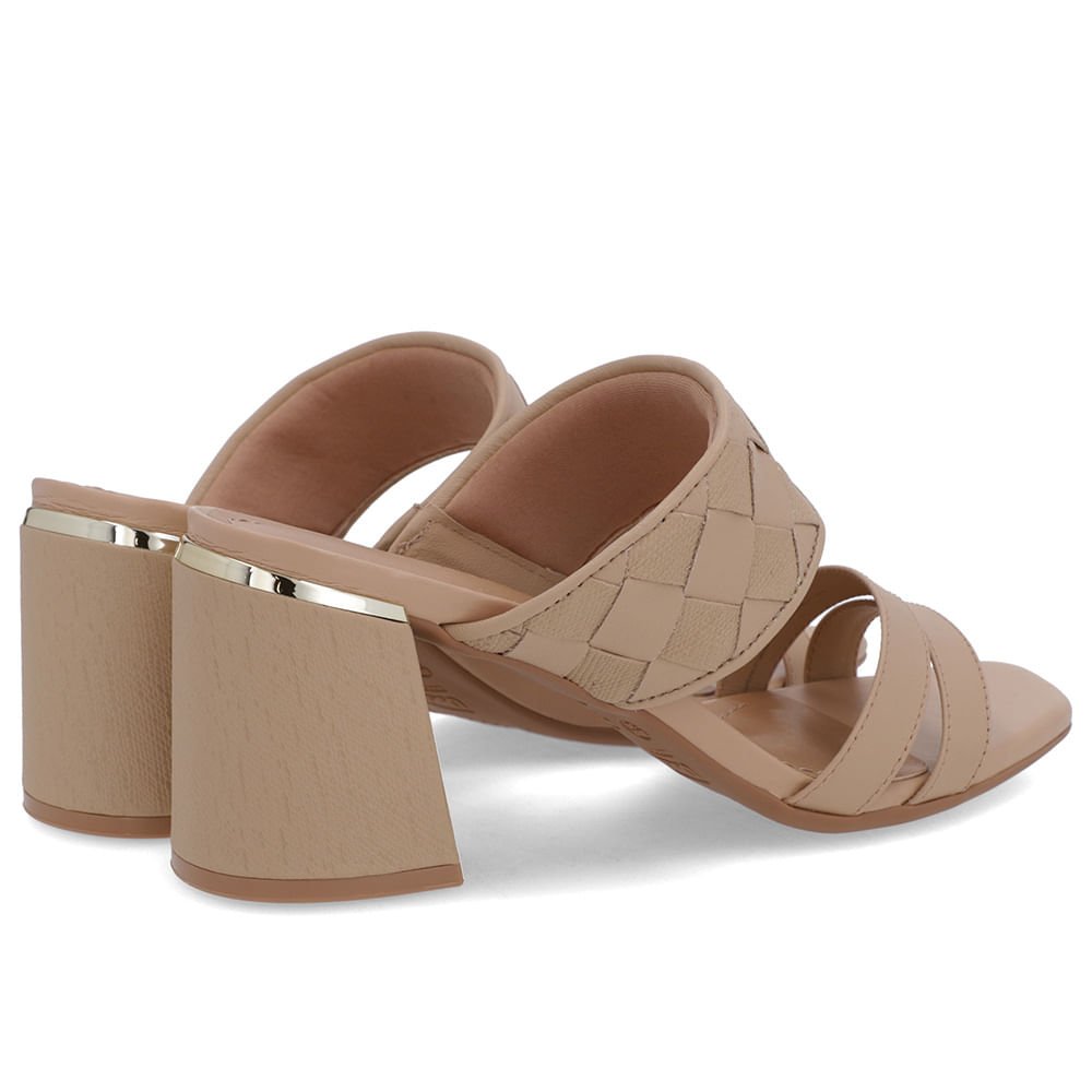 Tamanco Salto Bloco Couro Bege Trançado Bege 3