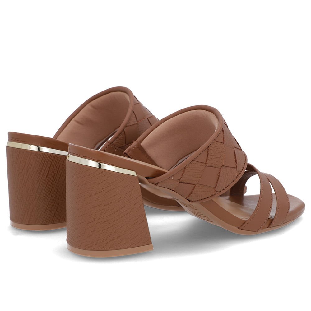 Tamanco Salto Bloco Couro Marrom Trançado Marrom 3