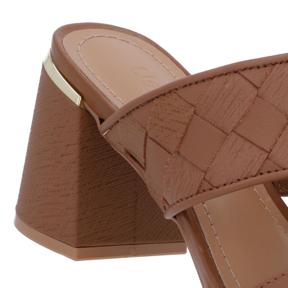 Tamanco Salto Bloco Couro Marrom Trançado Marrom 4