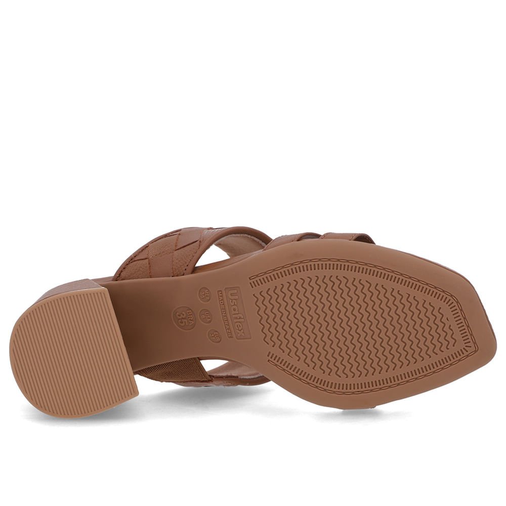 Tamanco Salto Bloco Couro Marrom Trançado Marrom 5