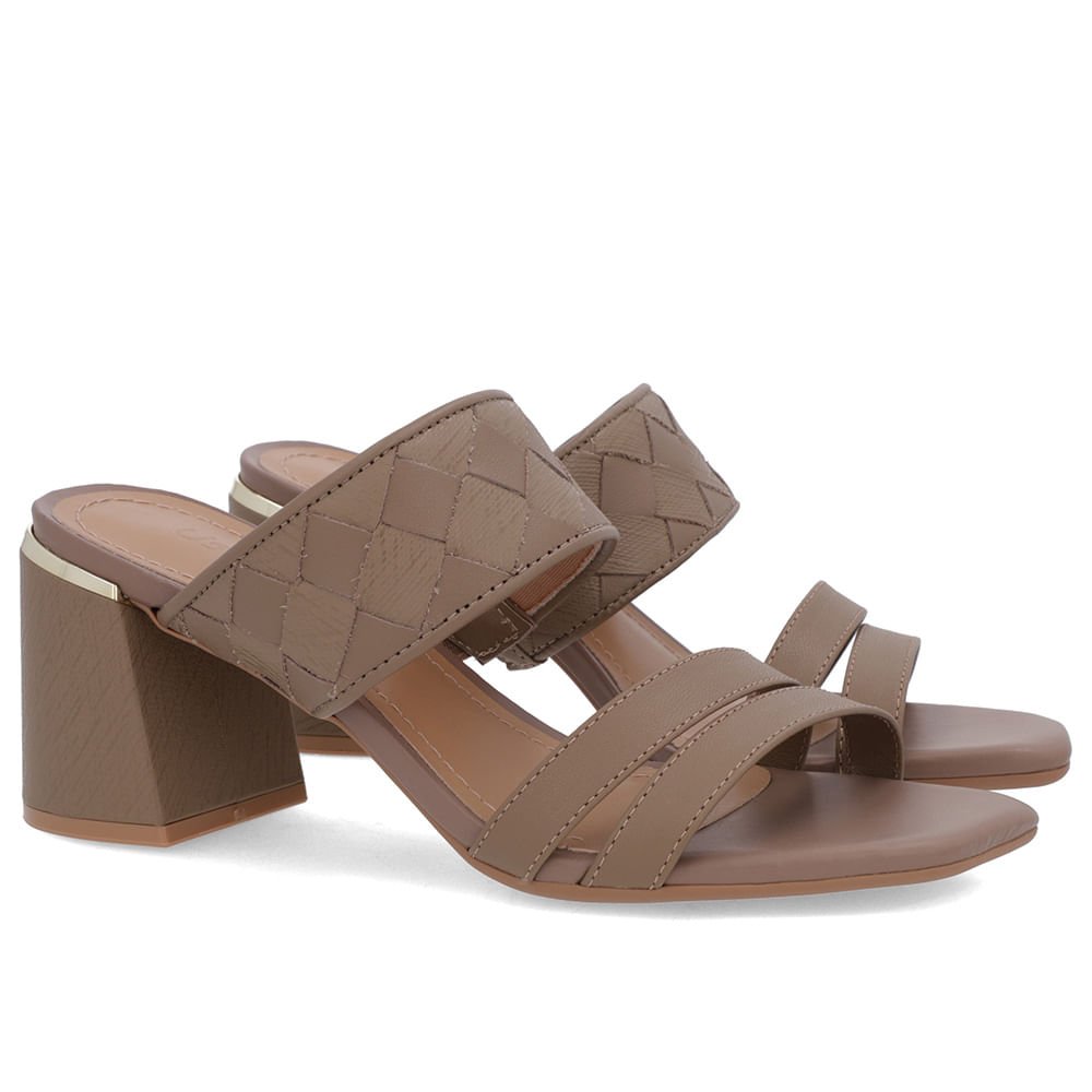 Tamanco Salto Bloco Couro Marrom Trançado Marrom 2