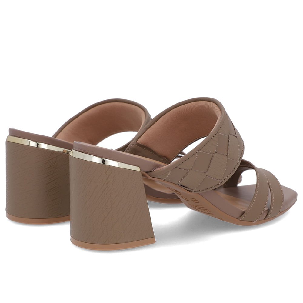 Tamanco Salto Bloco Couro Marrom Trançado Marrom 3