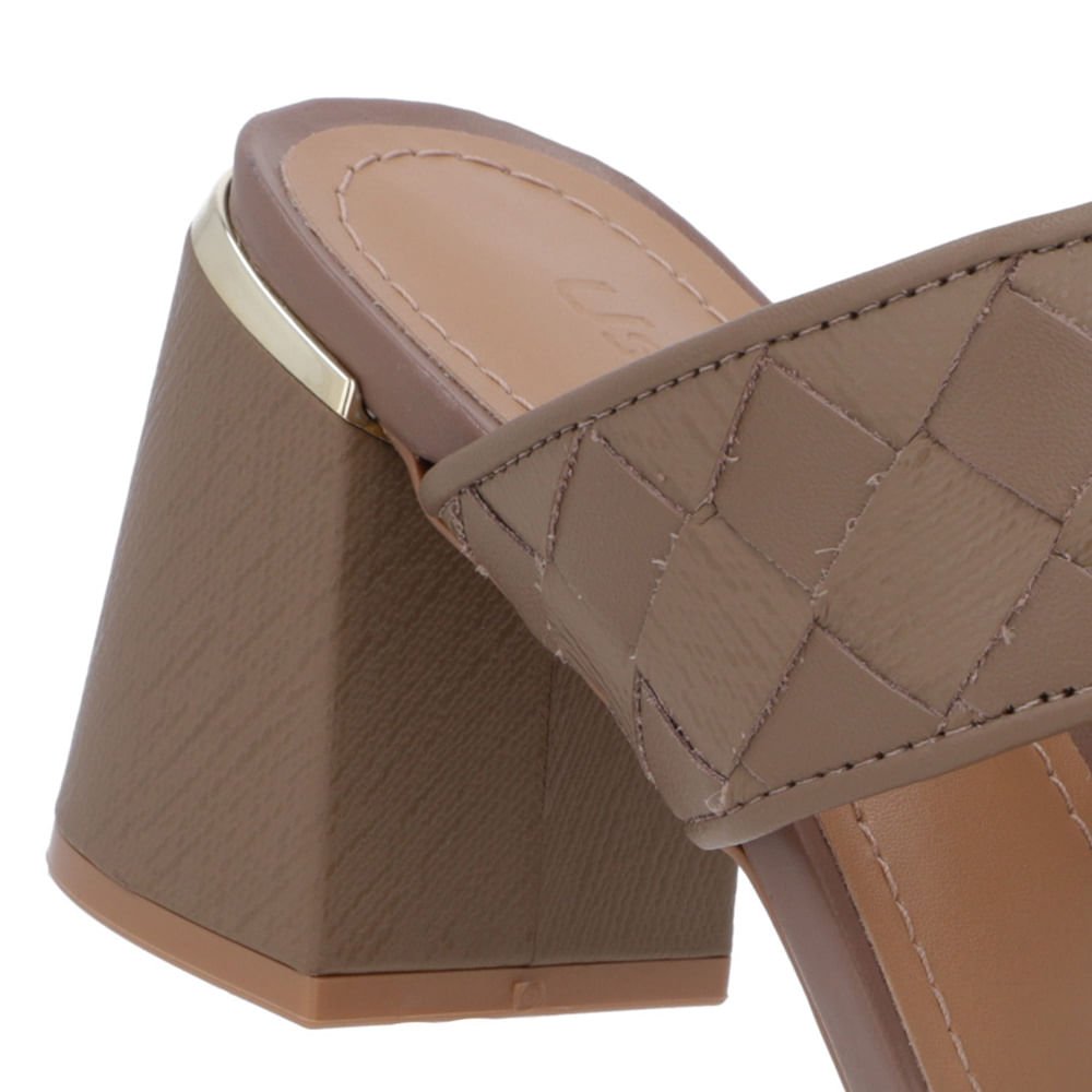 Tamanco Salto Bloco Couro Marrom Trançado Marrom 4