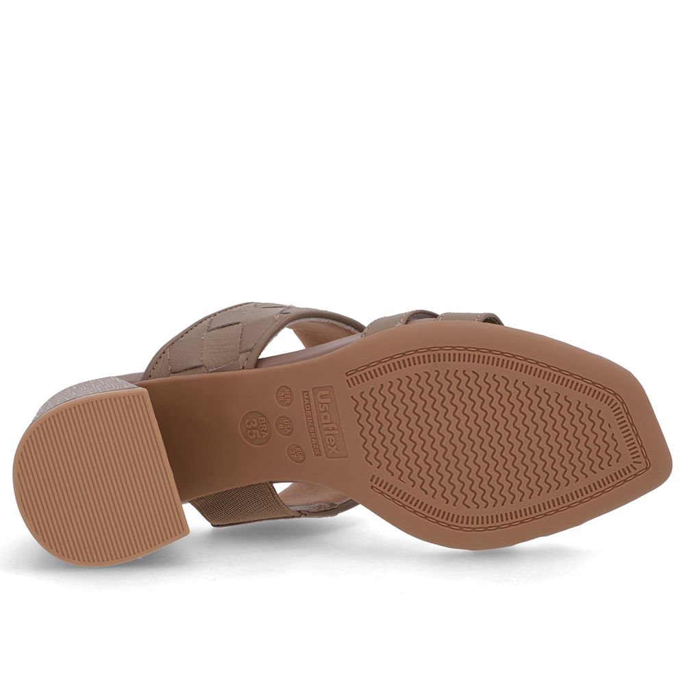 Tamanco Salto Bloco Couro Marrom Trançado Marrom 5