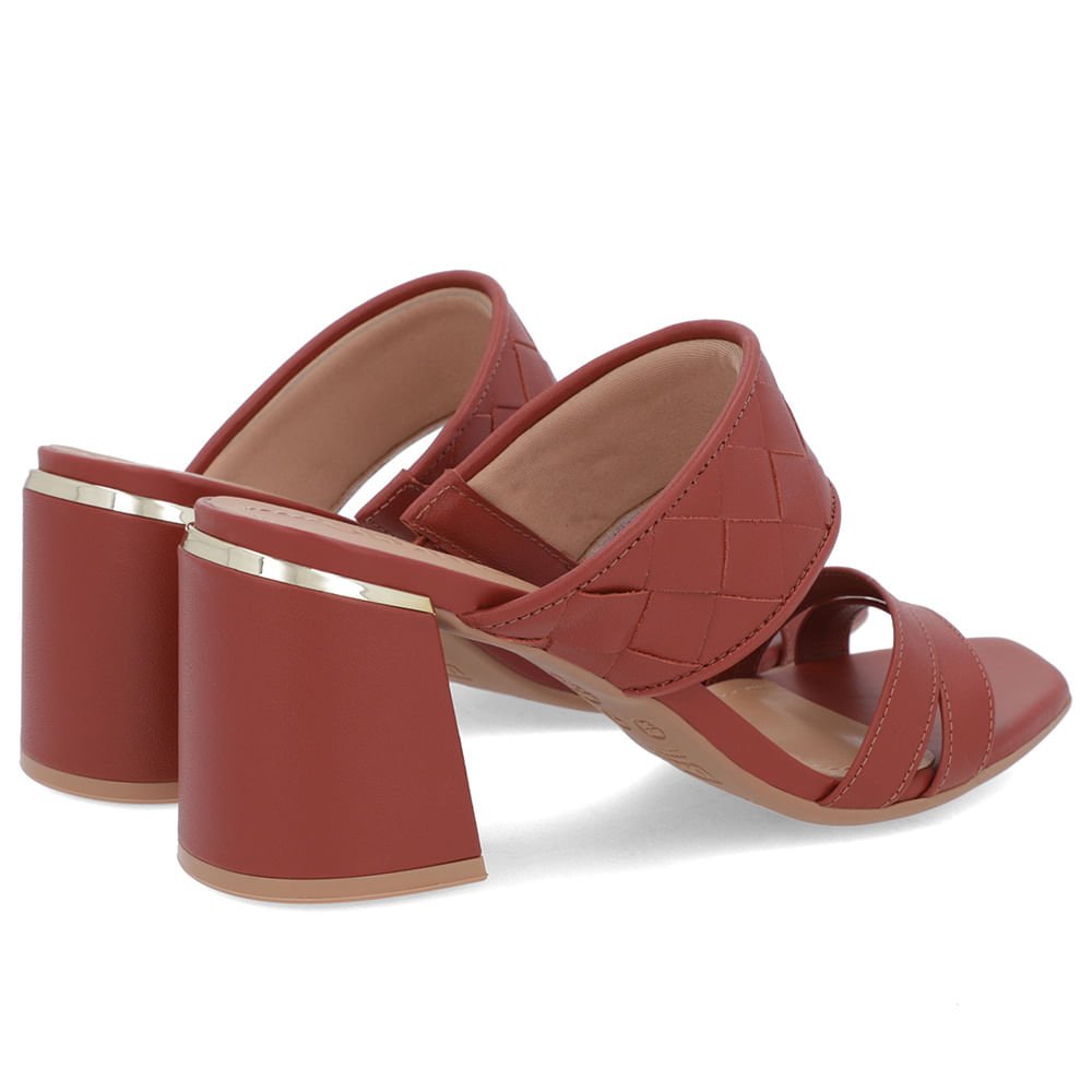 Tamanco Salto Bloco Couro Marrom Trançado Marrom 3