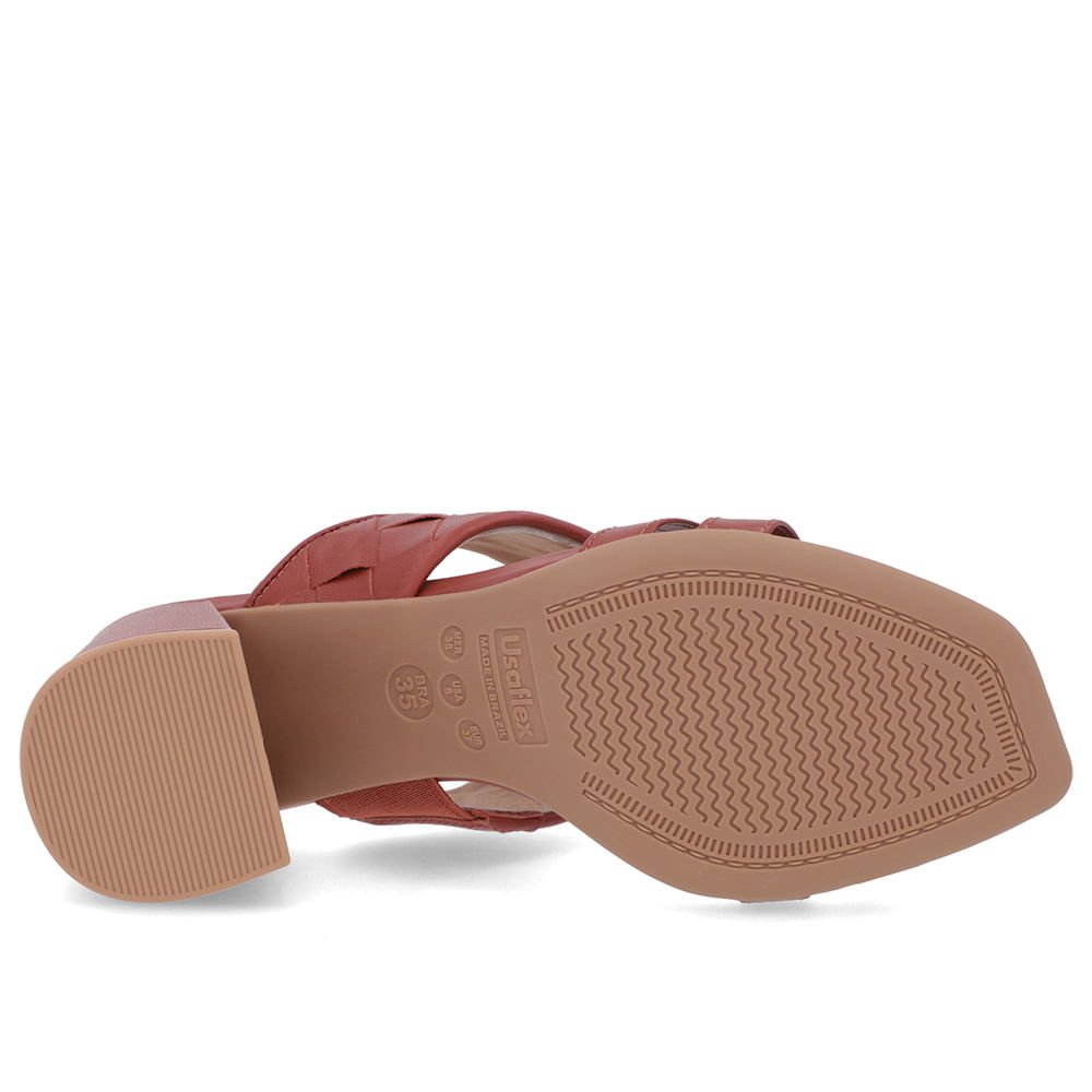 Tamanco Salto Bloco Couro Marrom Trançado Marrom 5