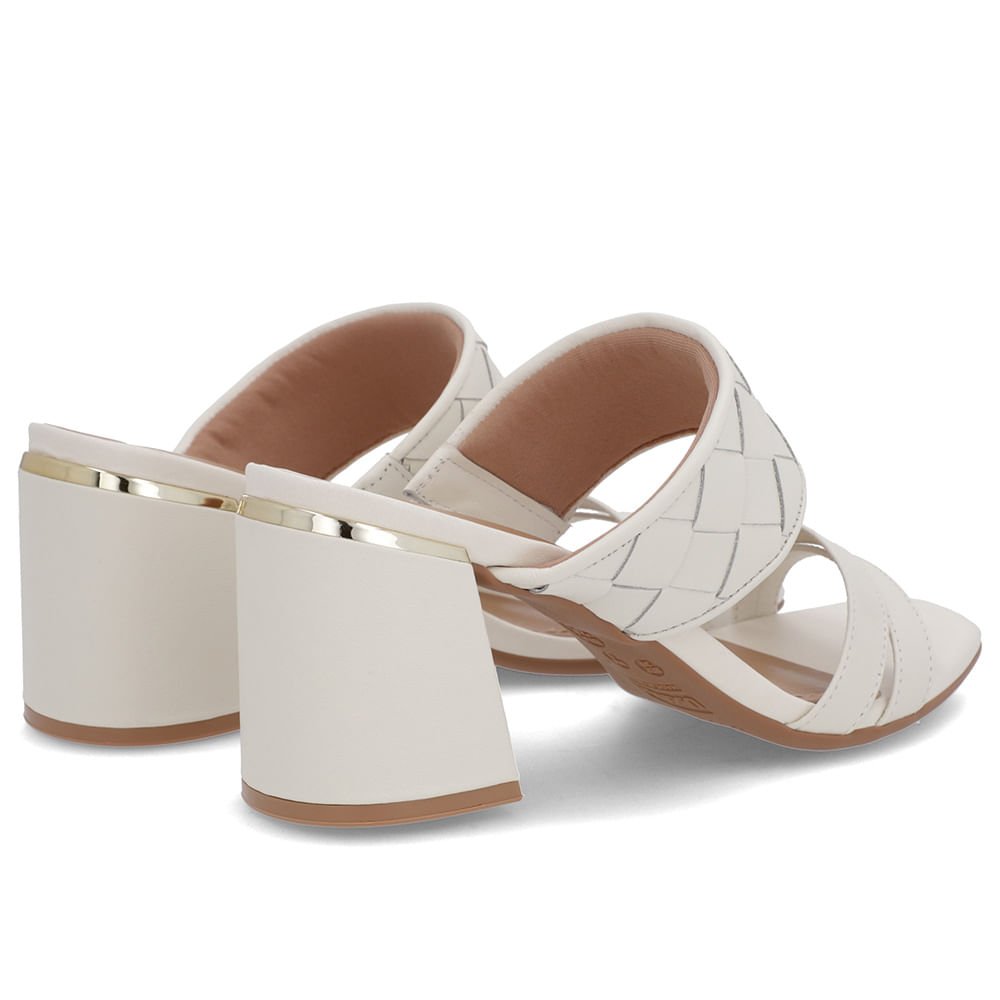 Tamanco Salto Bloco Couro Branco Marfim Trançado Branco 3