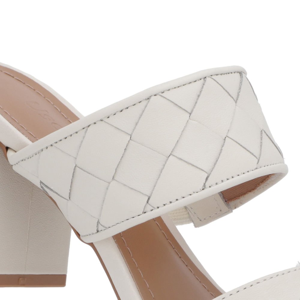 Tamanco Salto Bloco Couro Branco Marfim Trançado Branco 4