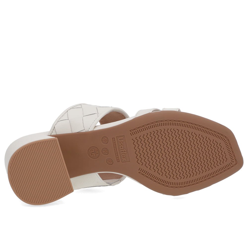 Tamanco Salto Bloco Couro Branco Marfim Trançado Branco 5