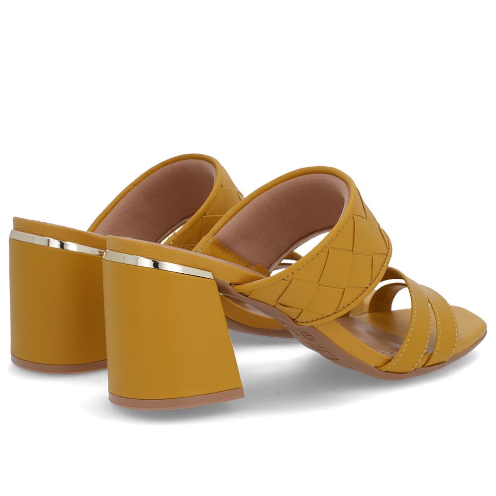 Tamanco Salto Bloco Couro Amarelo Trançado Amarelo 3