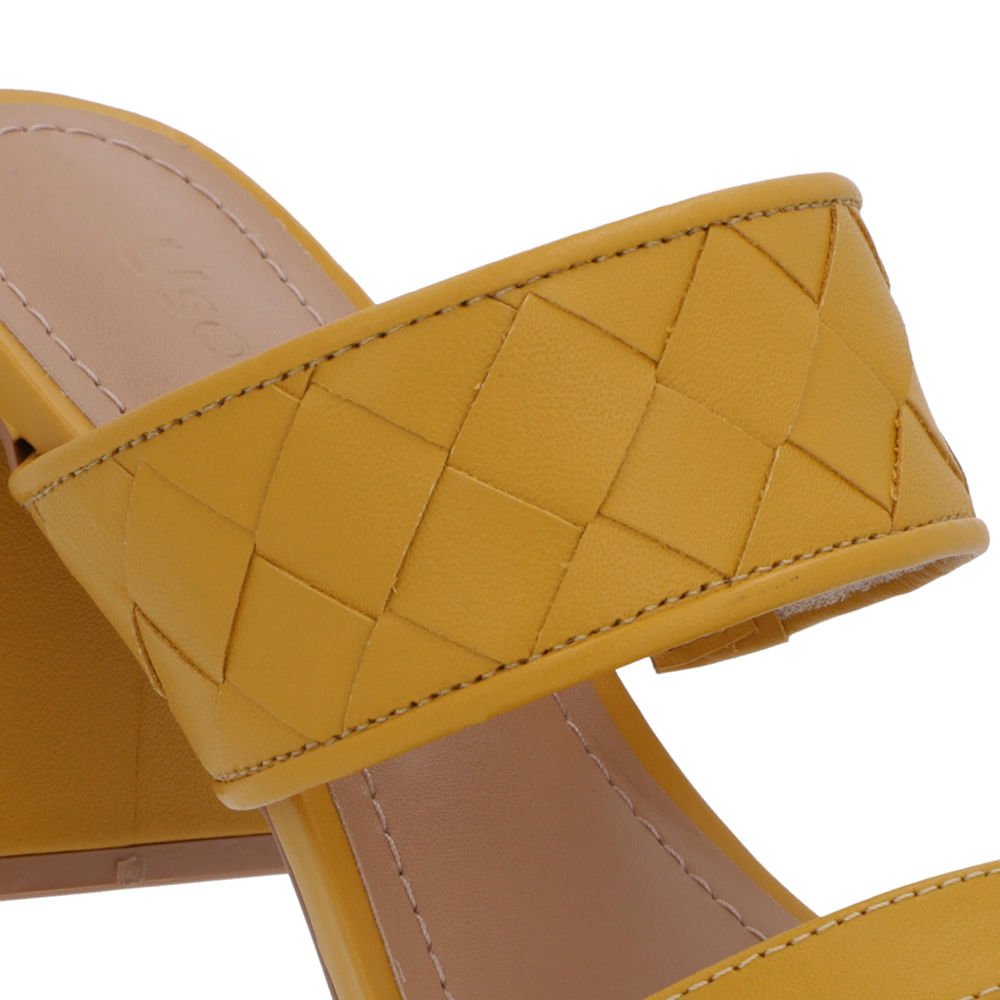 Tamanco Salto Bloco Couro Amarelo Trançado Amarelo 4