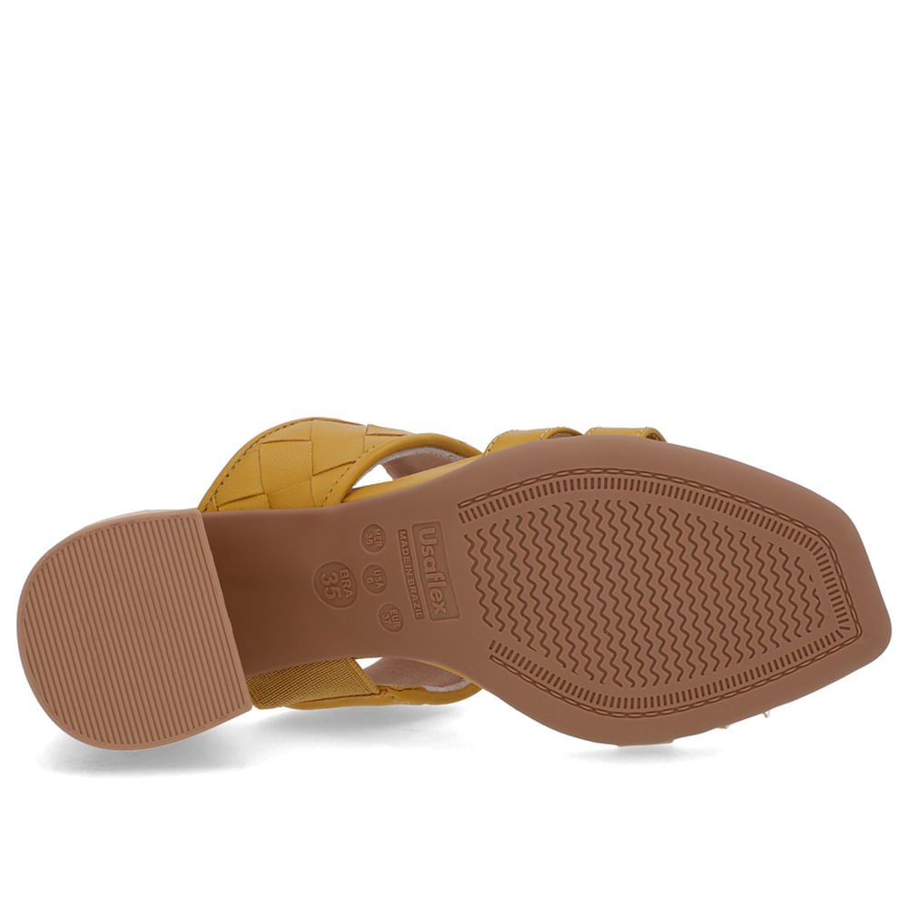 Tamanco Salto Bloco Couro Amarelo Trançado Amarelo 5