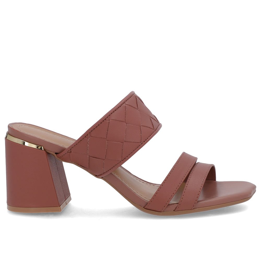 Tamanco Salto Bloco Couro Rosa Trançado