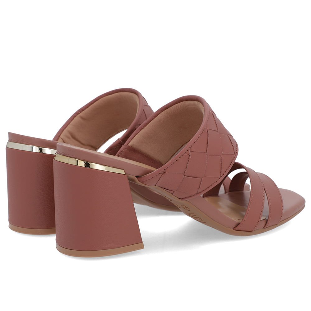 Tamanco Salto Bloco Couro Rosa Trançado Rosa 3