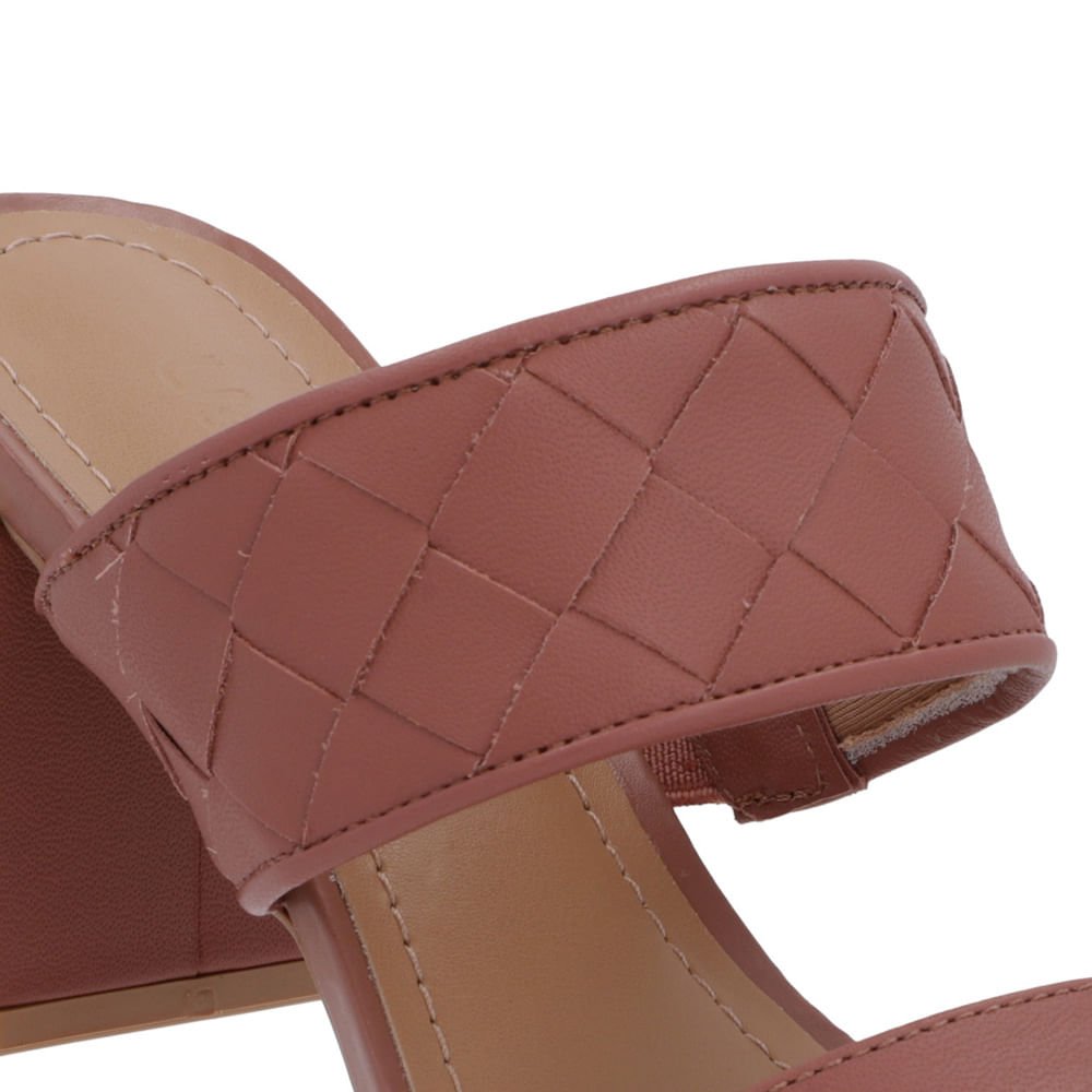 Tamanco Salto Bloco Couro Rosa Trançado Rosa 4