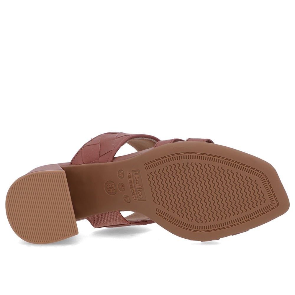 Tamanco Salto Bloco Couro Rosa Trançado Rosa 5