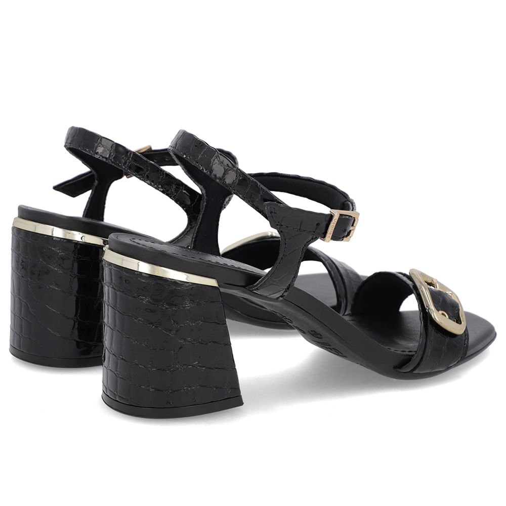 Sandália Bico Quadrado Couro Croco Preta Preto 3