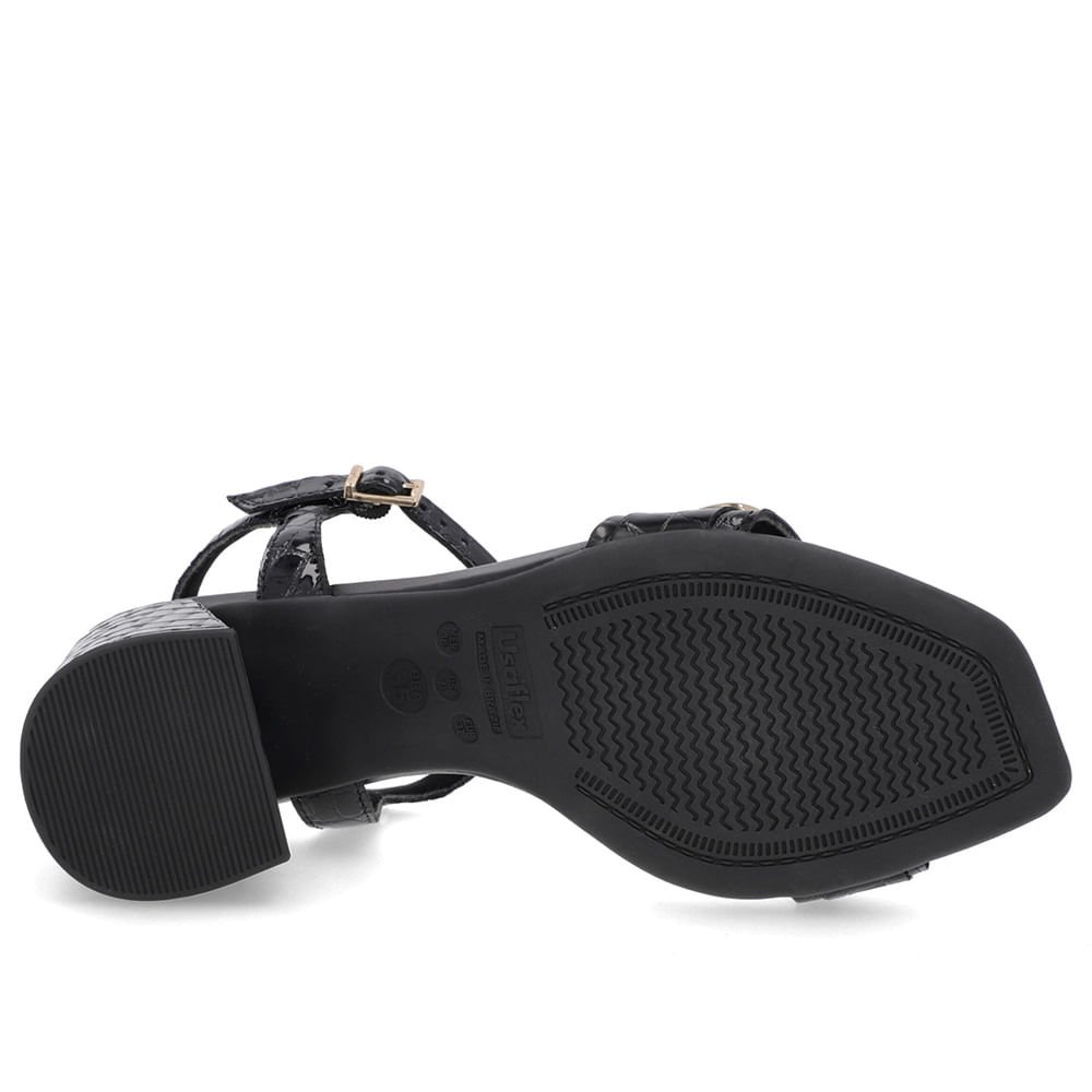 Sandália Bico Quadrado Couro Croco Preta Preto 5