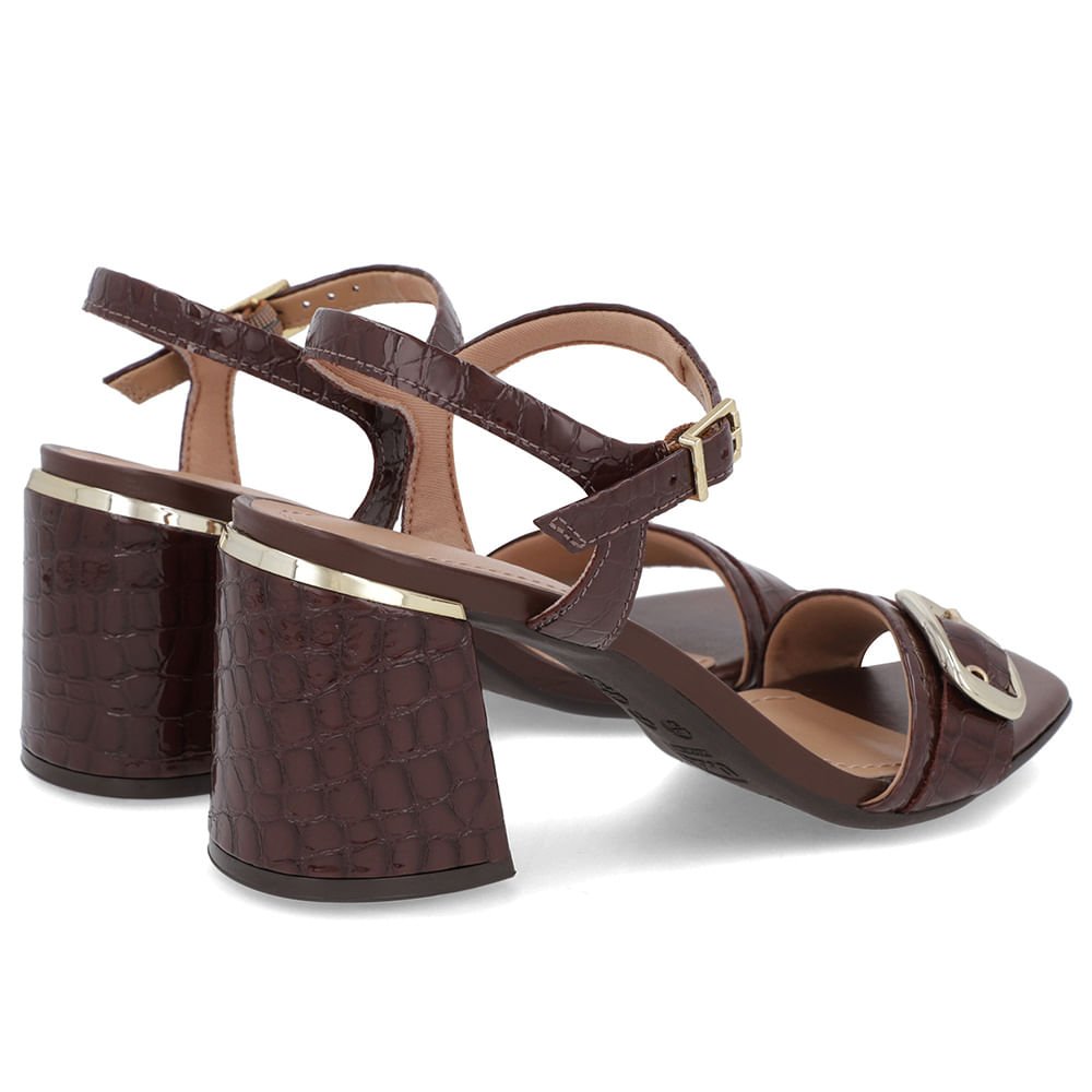 Sandália Bico Quadrado Couro Croco Marrom Marrom 3