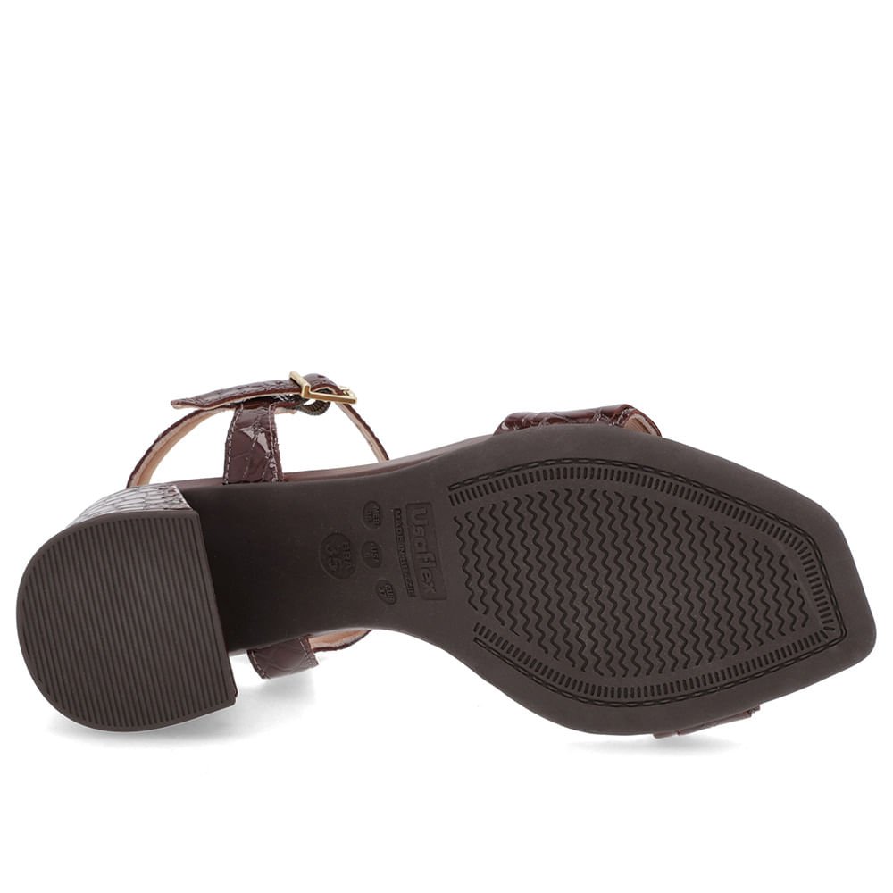 Sandália Bico Quadrado Couro Croco Marrom Marrom 5