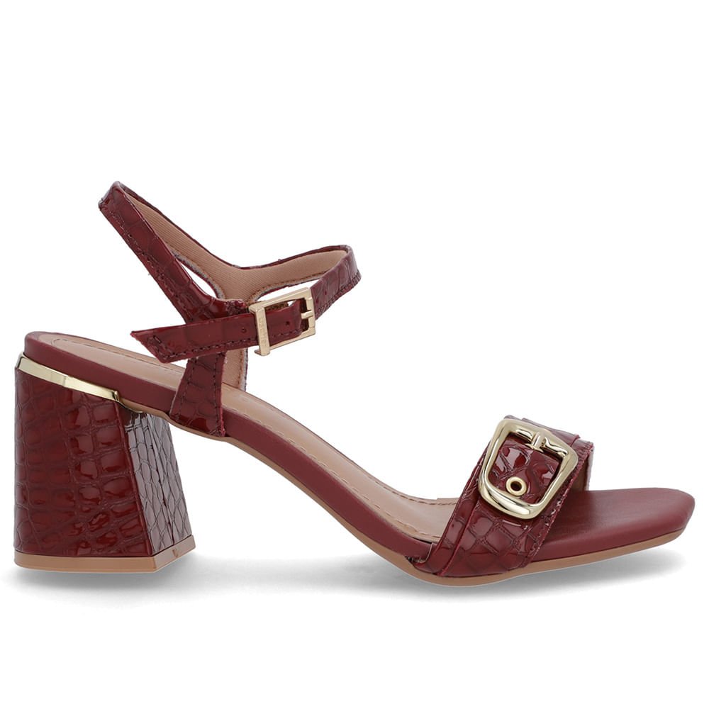 Sandália Bico Quadrado Couro Croco Vermelha