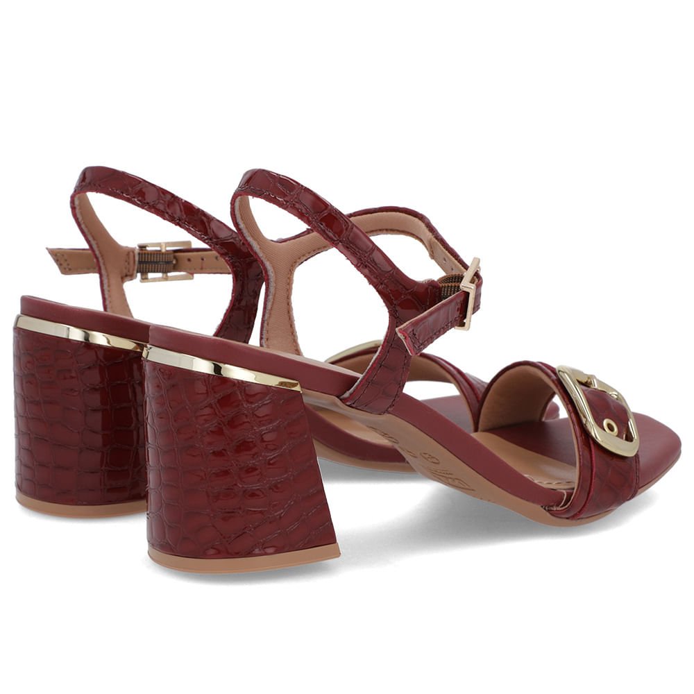 Sandália Bico Quadrado Couro Croco Vermelha Vermelho 3