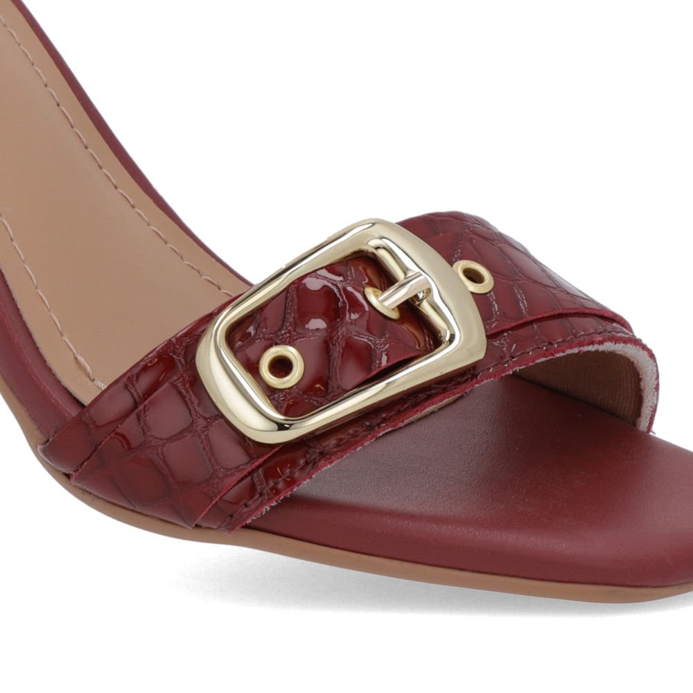 Sandália Bico Quadrado Couro Croco Vermelha Vermelho 4