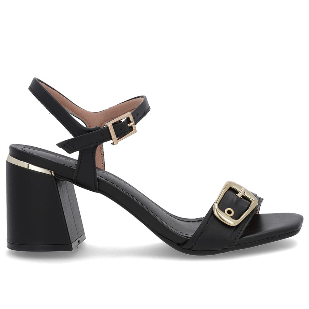 Sandália Bico Quadrado Couro Preta