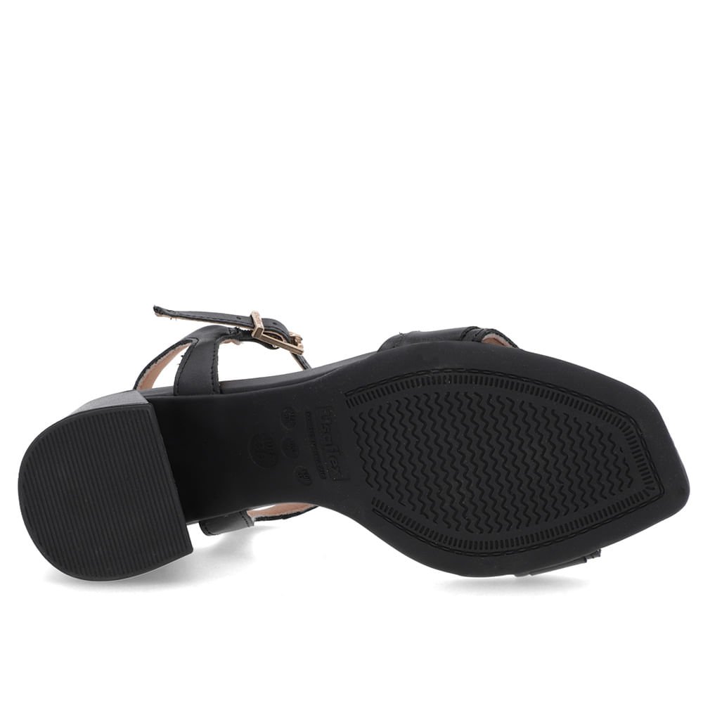 Sandália Bico Quadrado Couro Preta Preto 5