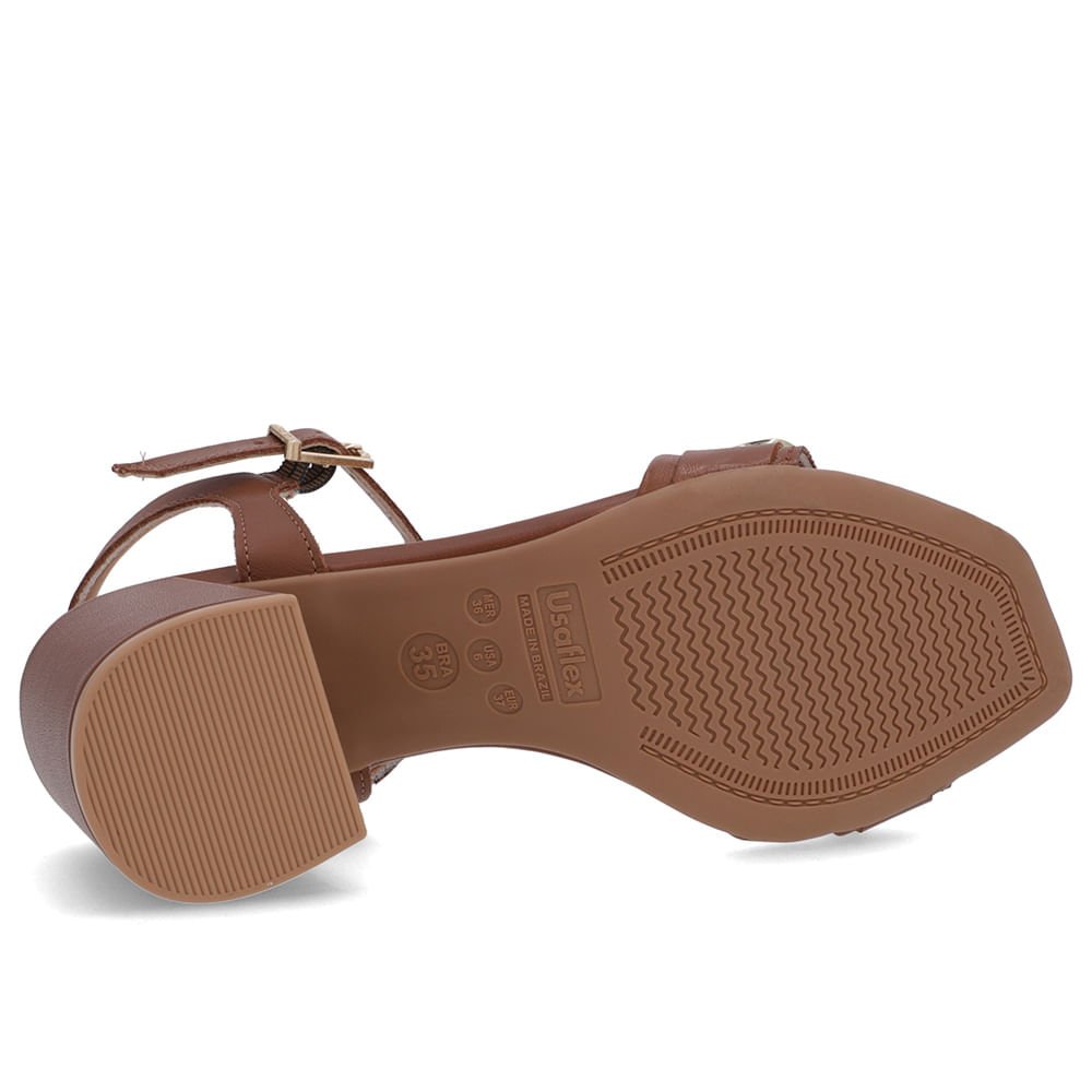 Sandália Bico Quadrado Couro Marrom Canela Marrom 5