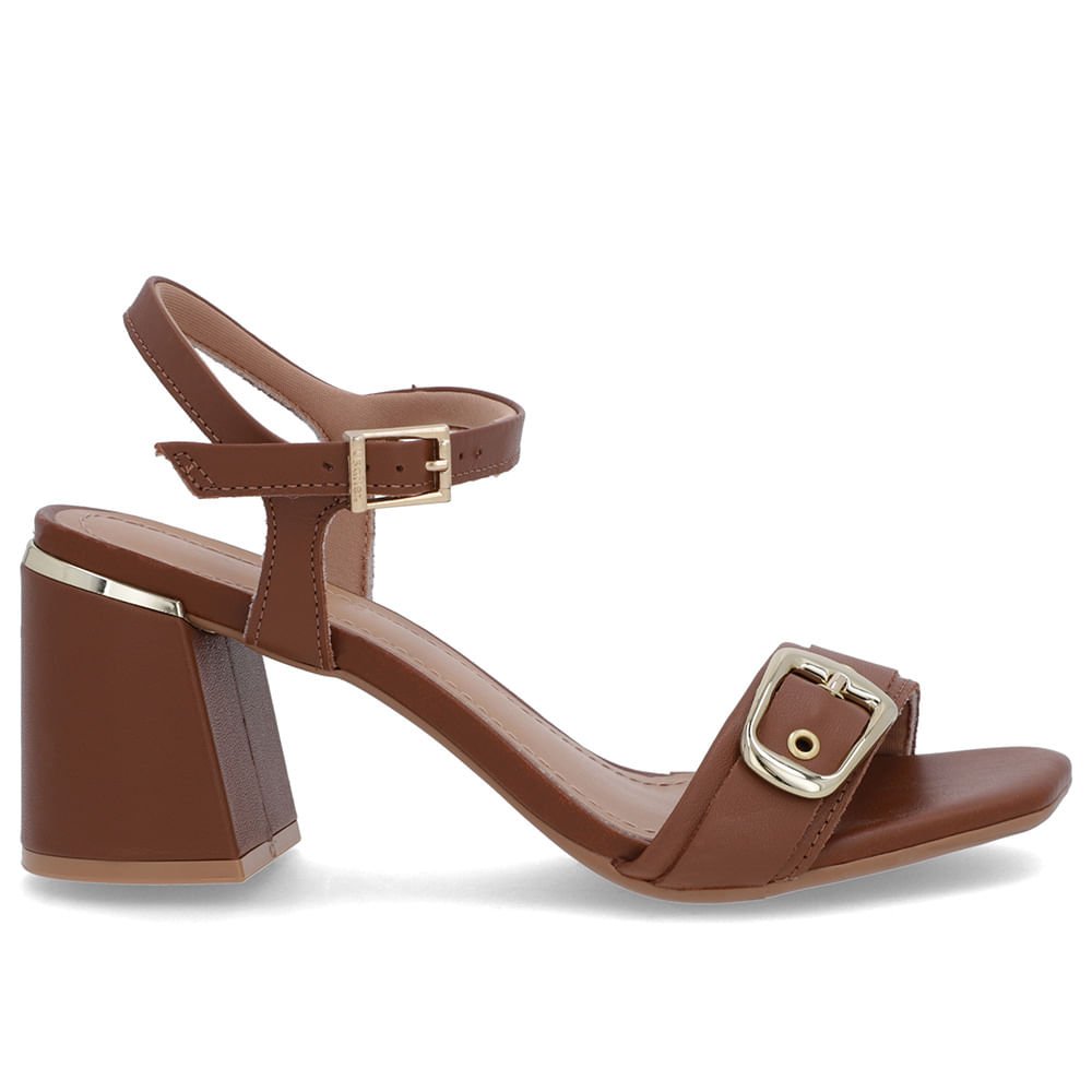 Sandália Bico Quadrado Couro Marrom Canela